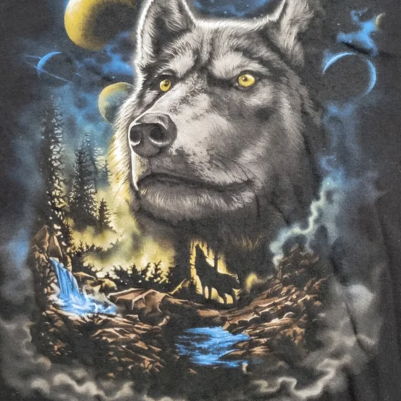 DOM Wolf Pack Night Unisex Graphic T-shirt Size 3XL Black Wolves - Picture 6 of 9